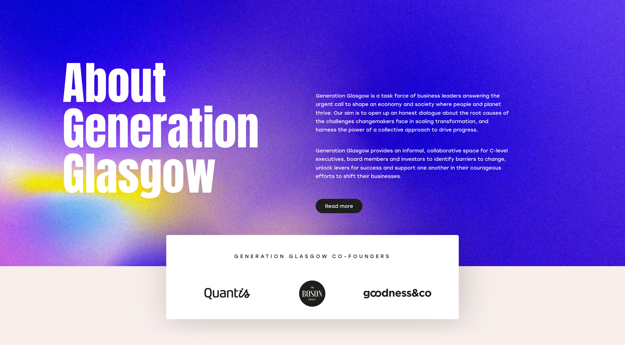 About Generation Glasgow website design. Quantis. The Boson Project. Goodness&co.